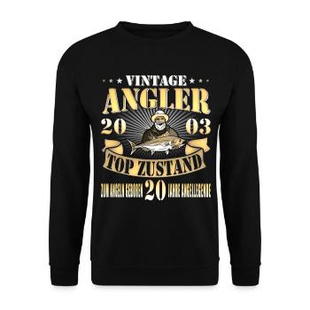 20 Jahre alt, Fischer Angler Geburtsspruch 2003 - Unisex Pullover - Schwarz - Vorne - Alina (178cm) & Michal (187cm)
