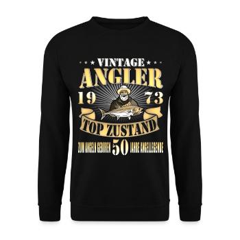 Angler 50. Geburtstag Geschenk 1973 - Unisex Pullover - Schwarz - Vorne - Alina (178cm) & Michal (187cm)