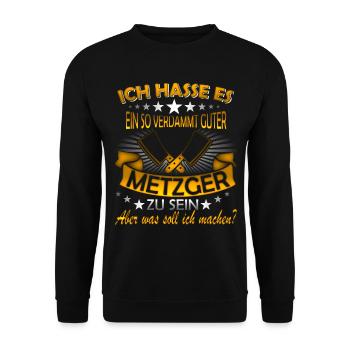 Metzger Spruch - Unisex Pullover - Schwarz - Vorne - Alina (178cm) & Michal (187cm)