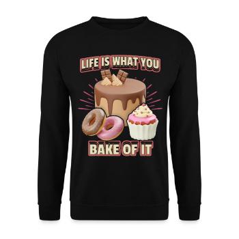 Torte, Bäckerei, Kuchen backen lustiger Spruch - Unisex Pullover - Schwarz - Vorne - Alina (178cm) & Michal (187cm)