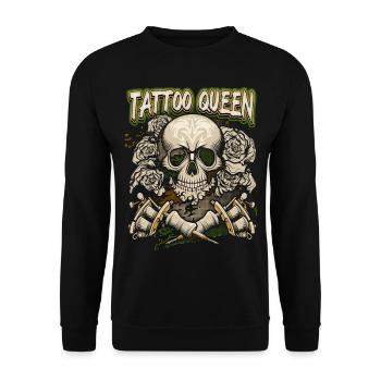 Skull, Tattoo Spruch, Tätowierung, Totenkopf - Unisex Pullover - Schwarz - Vorne - Alina (178cm) & Michal (187cm)