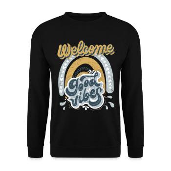 Welcome-Good-Vibes, Retro-Vintage Design Saying - Unisex Sweatshirt - black - Front - Alina (178cm) & Michal (187cm)