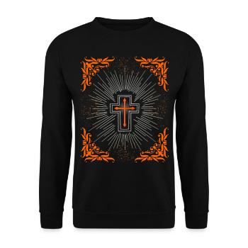 Kreuz Christi, Jesus Christus Barock Ornament - Unisex Pullover - Schwarz - Vorne - Alina (178cm) & Michal (187cm)