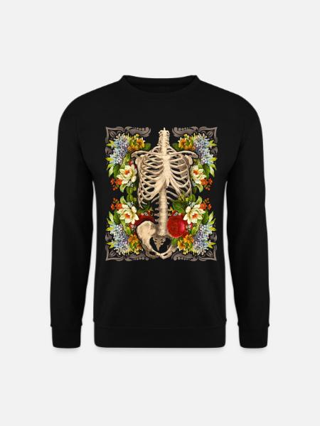 Skelett mit vintage-Rosen, Biker-Design - Unisex Pullover - Schwarz