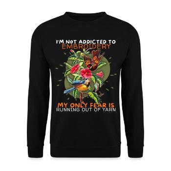 Sticken, Stickerei, Kreuzstich, lustiger Spruch - Unisex Pullover - Schwarz - Vorne - Alina (178cm) & Michal (187cm)