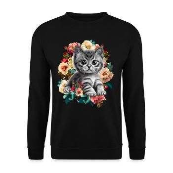 Katze Blumen - Unisex Pullover - Schwarz - Vorne - Alina (178cm) & Michal (187cm)