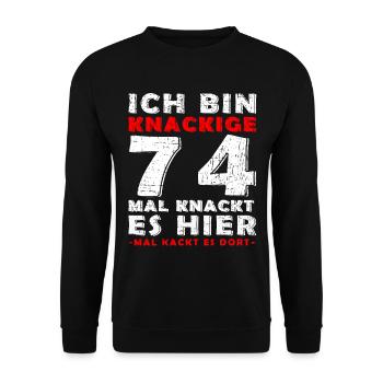 74 Jahre Geschenk 74. Geburtstag Lustig Geschenk - Unisex Pullover - Schwarz - Vorne - Alina (178cm) & Michal (187cm)