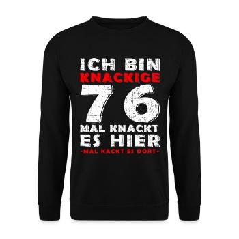 76. Geburtstag Geschenk - 76 Jahre - Unisex Pullover - Schwarz - Vorne - Alina (178cm) & Michal (187cm)