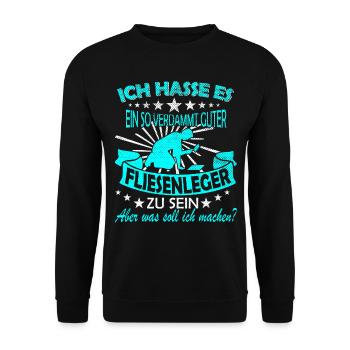 Fliesenleger Sprüche Spruch - Unisex Pullover - Schwarz - Vorne - Alina (178cm) & Michal (187cm)