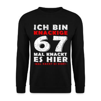 Jahrgang 67 Jahre alt - Geburtstagsgeschenk 67 - Unisex Pullover - Schwarz - Vorne - Alina (178cm) & Michal (187cm)