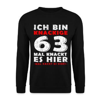 63. Geburtstag Geschenk Knackige 63 1960 - Unisex Pullover - Schwarz - Vorne - Alina (178cm) & Michal (187cm)