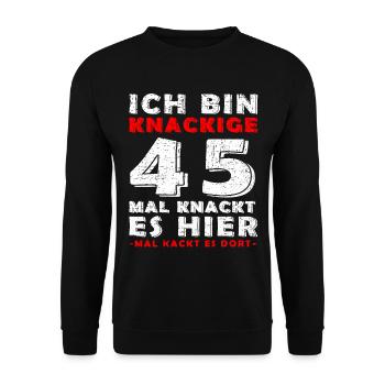 45. Geburtstag Mann Jahrgang 45 Jahre alt Spruch - Unisex Pullover - Schwarz - Vorne - Alina (178cm) & Michal (187cm)