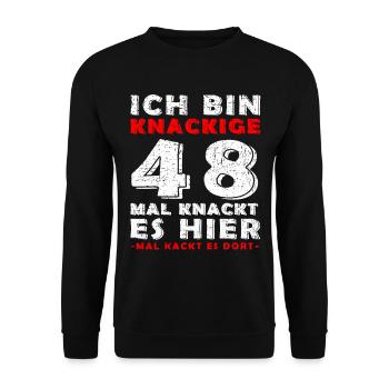 48. Geburtstag Mann Jahrgang 48 Jahre alt Spruch - Unisex Pullover - Schwarz - Vorne - Alina (178cm) & Michal (187cm)