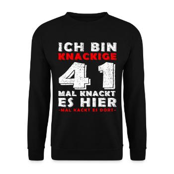 41. Geburtstag Mann Jahrgang 41 Jahre alt Spruch - Unisex Pullover - Schwarz - Vorne - Alina (178cm) & Michal (187cm)