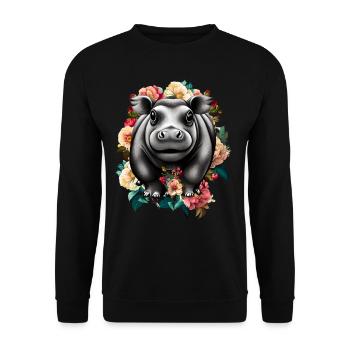 Hippopotamus flowers - Unisex Sweatshirt - black - Front - Alina (178cm) & Michal (187cm)