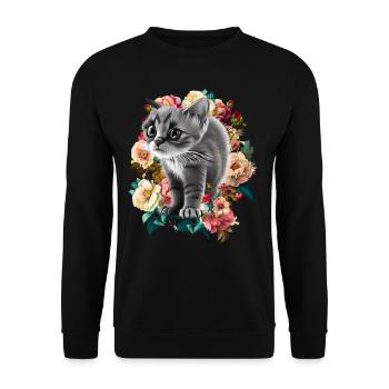 Katze - Unisex Pullover - Schwarz - Vorne - Alina (178cm) & Michal (187cm)
