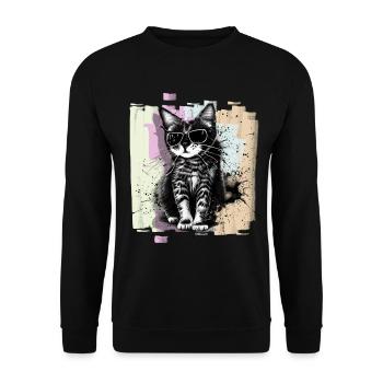 Chat avec des lunettes de soleil - Sweat-shirt Unisexe - noir - Devant - Alina (178cm) & Michal (187cm)