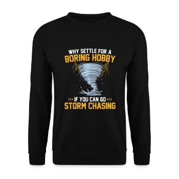 Sturmjäger Shirts | Unwetter Sturm Blitz Geschenke - Unisex Pullover - Schwarz - Vorne - Alina (178cm) & Michal (187cm)