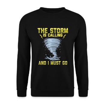 Sturmjäger Shirts | Unwetter Sturm Blitz Geschenke - Unisex Pullover - Schwarz - Vorne - Alina (178cm) & Michal (187cm)