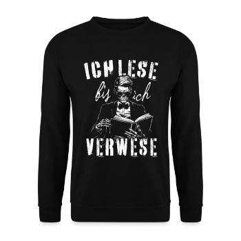 ICH LESE BIS ICH VERWESE ZOMBIE BUCH VIELLESER - Unisex Pullover - Schwarz - Vorne - Alina (178cm) & Michal (187cm)