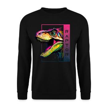 Dynamic Velociraptor - Oeuvre d’art Roaring Raptor - Sweat-shirt Unisexe - noir - Devant - Alina (178cm) & Michal (187cm)
