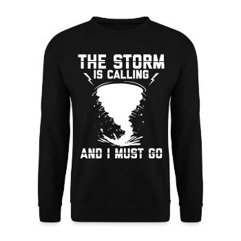 Sturmjäger Shirts | Unwetter Sturm Blitz Geschenke - Unisex Pullover - Schwarz - Vorne - Alina (178cm) & Michal (187cm)