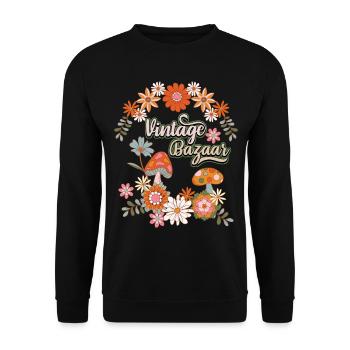 Flower Power Design 1970's, 70's Floral - Unisex Sweatshirt - black - Front - Alina (178cm) & Michal (187cm)