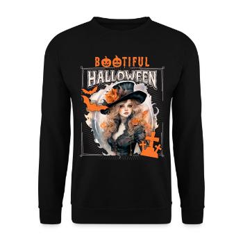 Gothic Halloween Hexe, Spruch Bootiful - Unisex Pullover - Schwarz - Vorne - Alina (178cm) & Michal (187cm)