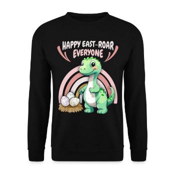 Ostern, Dinosaurier, Baby Dino mit Osterei, Spruch - Unisex Pullover - Schwarz - Vorne - Alina (178cm) & Michal (187cm)