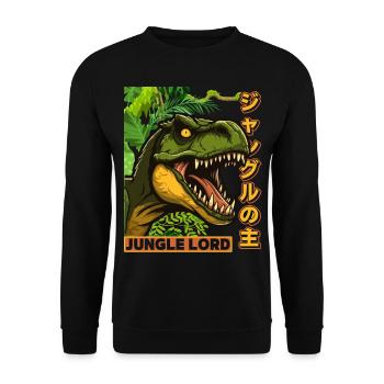 Vintage Dinosaur, Saying Jungle Lord Comic Style - Unisex Sweatshirt - black - Front - Alina (178cm) & Michal (187cm)