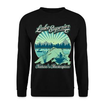 Lac Supérieur pêcheur, pêche rétro Vintage dicton - Sweat-shirt Unisexe - noir - Devant - Alina (178cm) & Michal (187cm)