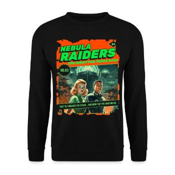 Nebula Raiders, 50er, 1950 Comic, Weltall Weltraum - Unisex Pullover - Schwarz - Vorne - Alina (178cm) & Michal (187cm)