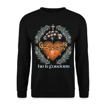 Jesus, Jesus Christus, Herz mit Dornenkrone - Unisex Pullover - Schwarz - Vorne - Alina (178cm) & Michal (187cm)