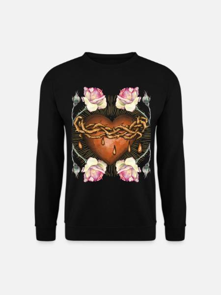 Jésus, Jésus-Christ, Couronne d’épines, Coeur avec des Roses - Sweat-shirt Unisexe - noir