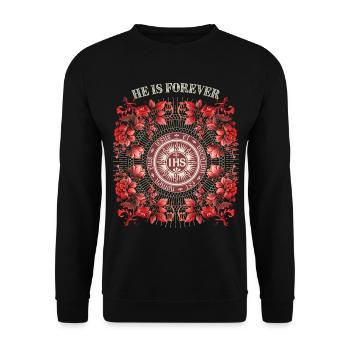 Jésus, Jésus-Christ disant IHS avec des roses vintage - Sweat-shirt Unisexe - noir - Devant - Alina (178cm) & Michal (187cm)