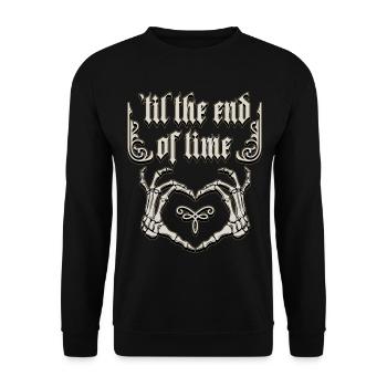 Gothic Liebe, Spruch mit Knochenhänden, Skelett - Unisex Pullover - Schwarz - Vorne - Alina (178cm) & Michal (187cm)