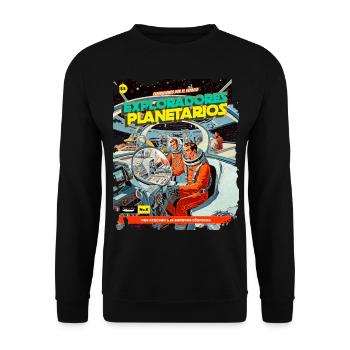 Comic, Comicstrip, 50er Jahre, Weltraum Abenteuer - Unisex Pullover - Schwarz - Vorne - Alina (178cm) & Michal (187cm)