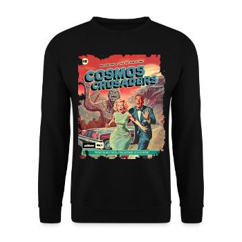 Comic, Comicstrip, 50er Jahre, Crazy Monster - Unisex Pullover - Schwarz - Vorne - Alina (178cm) & Michal (187cm)