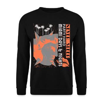 Miami Florida, Party, Art Deco Poster - Unisex Sweatshirt - black - Front - Alina (178cm) & Michal (187cm)