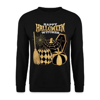 Halloween Gold Hexe, Kürbisse Sarg lustiger Spruch - Unisex Pullover - Schwarz - Vorne - Alina (178cm) & Michal (187cm)