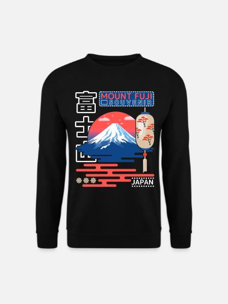 Japanischer Berg Fujiyama, Mount Fuji, Retro Japan - Unisex Pullover - Schwarz