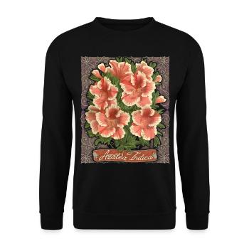 Azalee, Azalea Indica, Vintage botanische Blumen - Unisex Pullover - Schwarz - Vorne - Alina (178cm) & Michal (187cm)