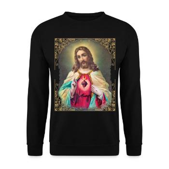 Vintage Jesus Christ with Flaming Heart - Unisex Sweatshirt - black - Front - Alina (178cm) & Michal (187cm)