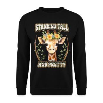 Lustige Giraffe mit Blumen, Spruch, Motivation - Unisex Pullover - Schwarz - Vorne - Alina (178cm) & Michal (187cm)