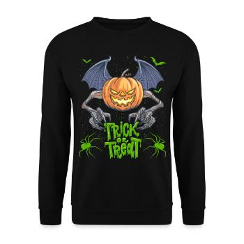 Lustiger Halloween Kürbis mit Spinnen - Unisex Pullover - Schwarz - Vorne - Alina (178cm) & Michal (187cm)