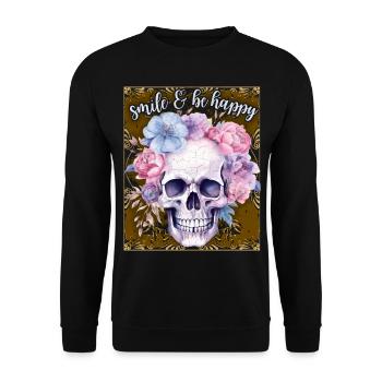 Crâne avec des fleurs, dicton de motivation - Sweat-shirt Unisexe - noir - Devant - Alina (178cm) & Michal (187cm)