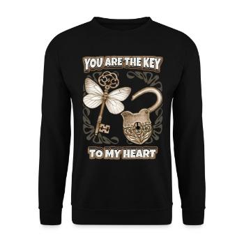 Liebe Spruch, Schloss und Schlüssel, Valentinstag - Unisex Pullover - Schwarz - Vorne - Alina (178cm) & Michal (187cm)