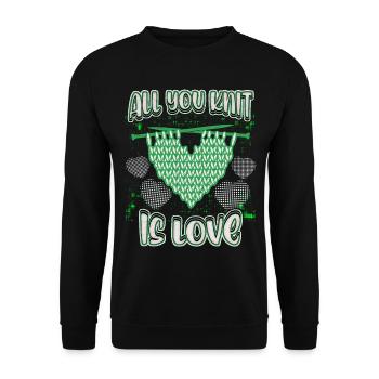 Stricken lustiger Spruch Stricknadeln, Strick-Herz - Unisex Pullover - Schwarz - Vorne - Alina (178cm) & Michal (187cm)