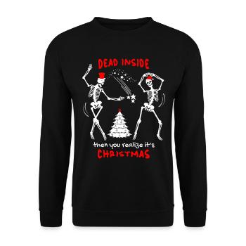 Weihnachten lustiges Skelett, Totenkopf, Spruch - Unisex Pullover - Schwarz - Vorne - Alina (178cm) & Michal (187cm)