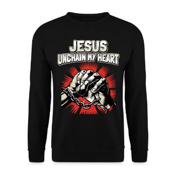 Jesus Christus, christlicher Spruch, Vintage Stil - Unisex Pullover - Schwarz - Vorne - Alina (178cm) & Michal (187cm)